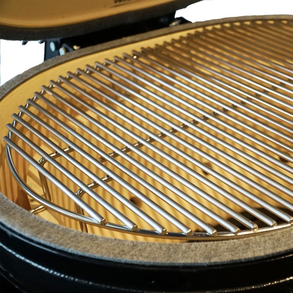 Primo All-In-One Oval Large 300 Ceramic Kamado Grill With Cradle, Side Shelves, And Stainless Steel Grates