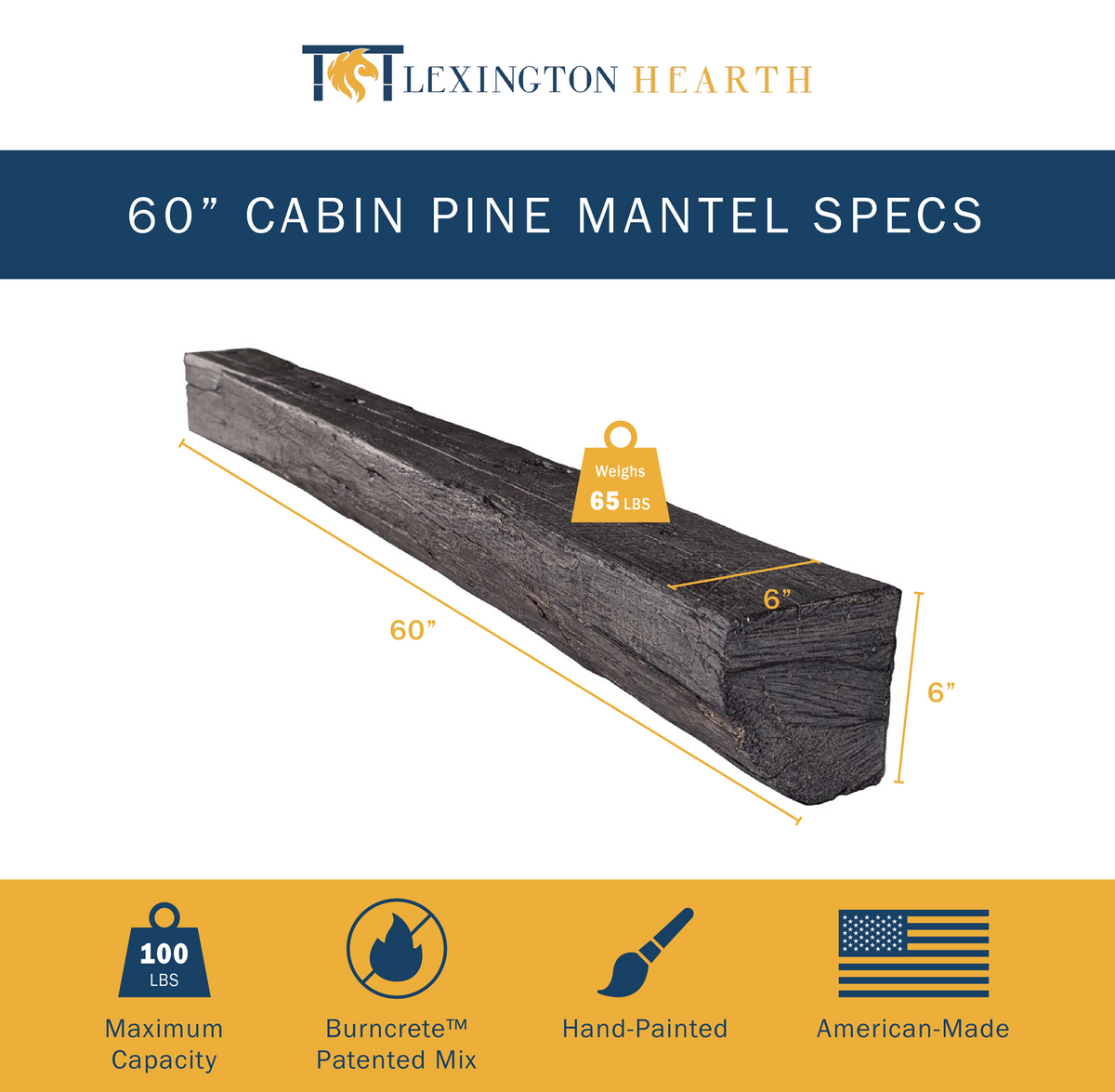 Cabin Pane Non-Combustible Concrete Mantel Shelf Maduro Finish