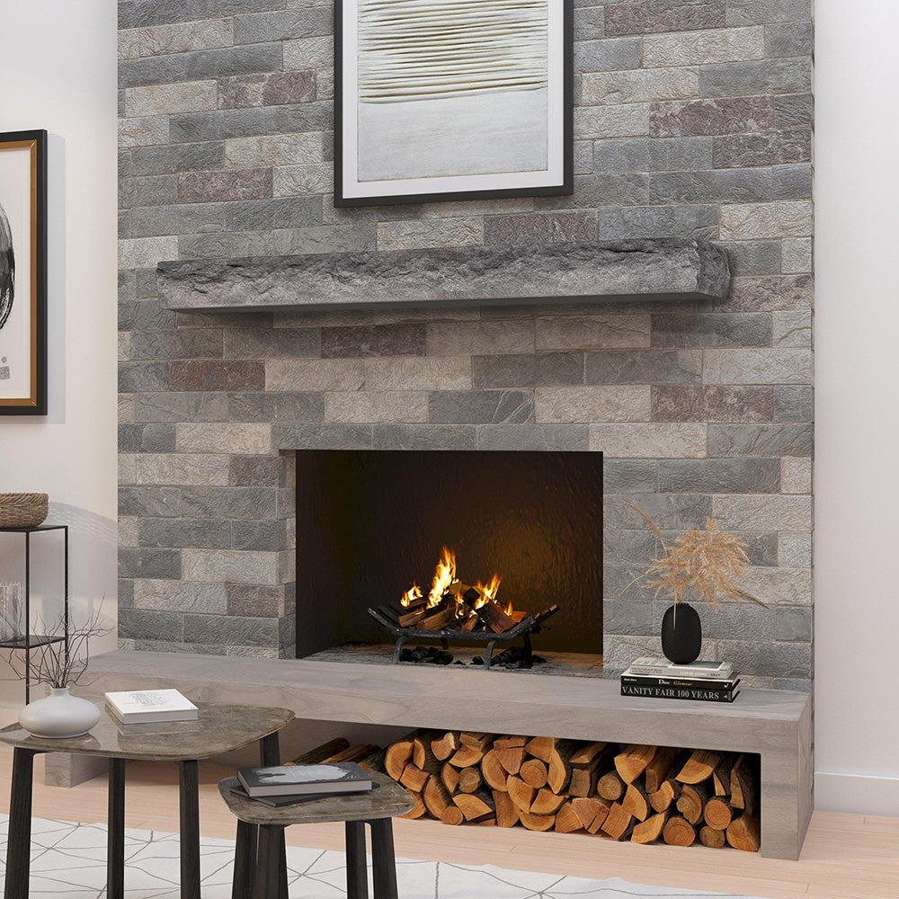 Natural Cut Stone Non-Combustible Mantel Shelf Greystone finish