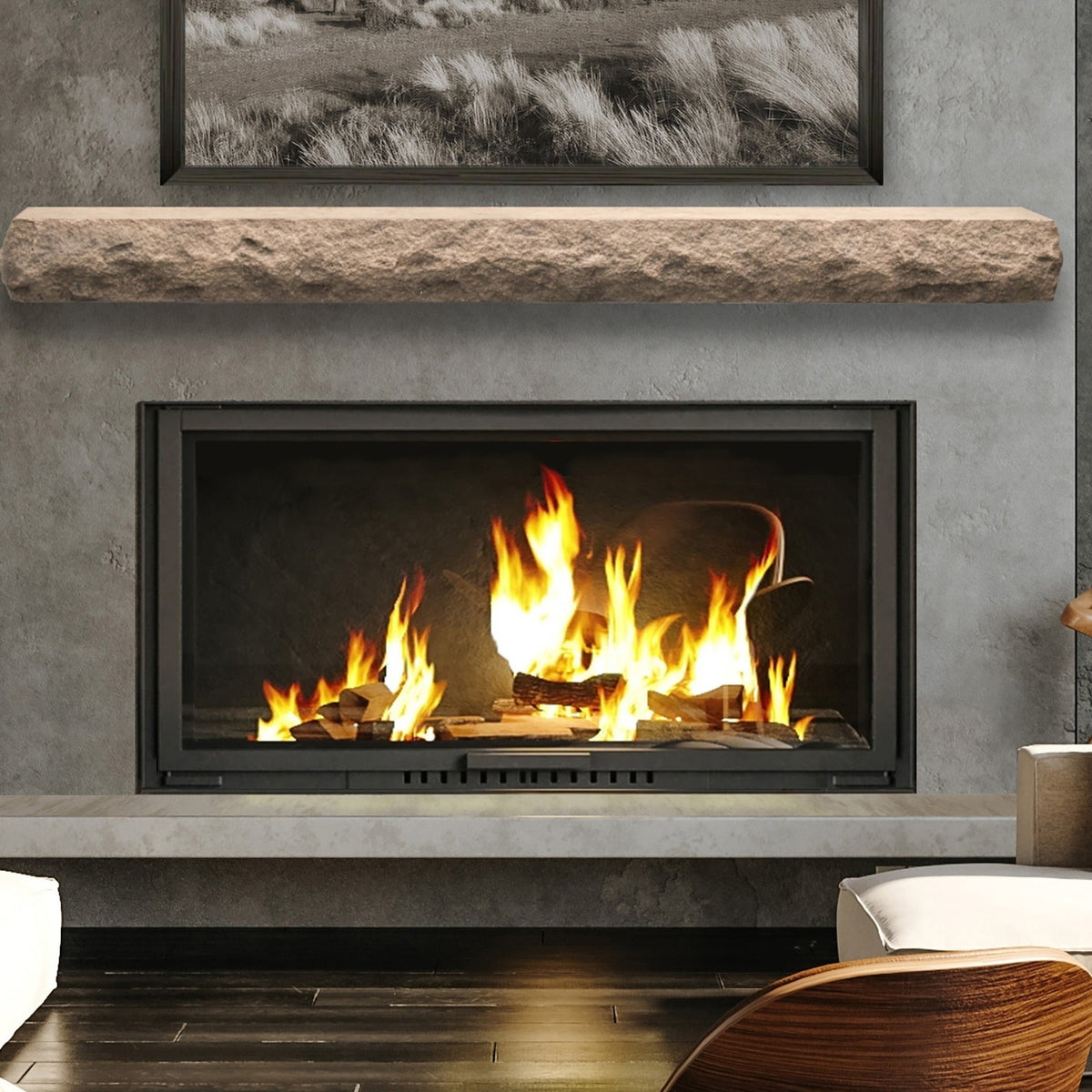 Natural Cut Stone Non-Combustible Mantel Shelf DUSK Finish