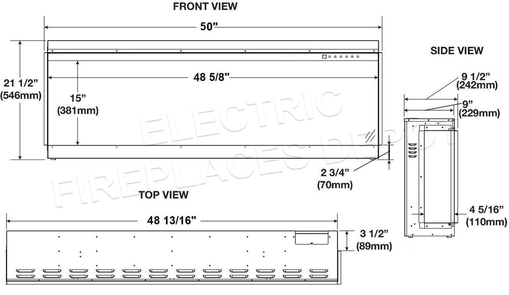 Trivista™ Primis 50 Three-sided Built-in Electric Fireplace - Model NEFB50H-3SV