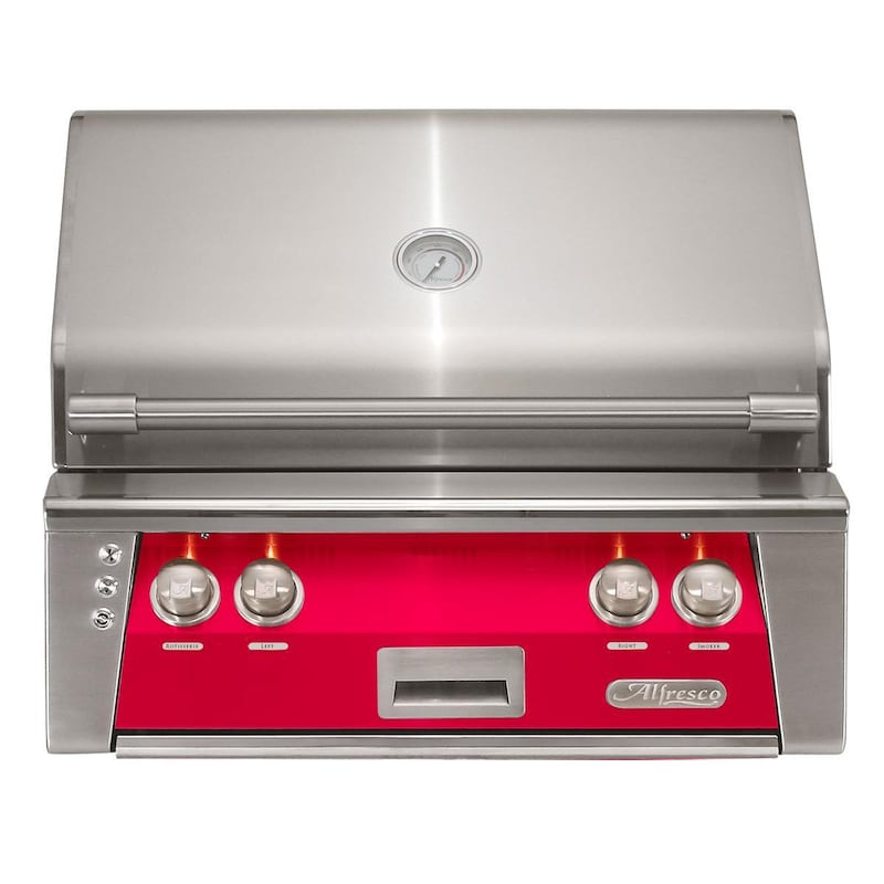 Alfresco ALXE 30-Inch Built-In Natural Gas Grill With Rotisserie in Raspberry Red