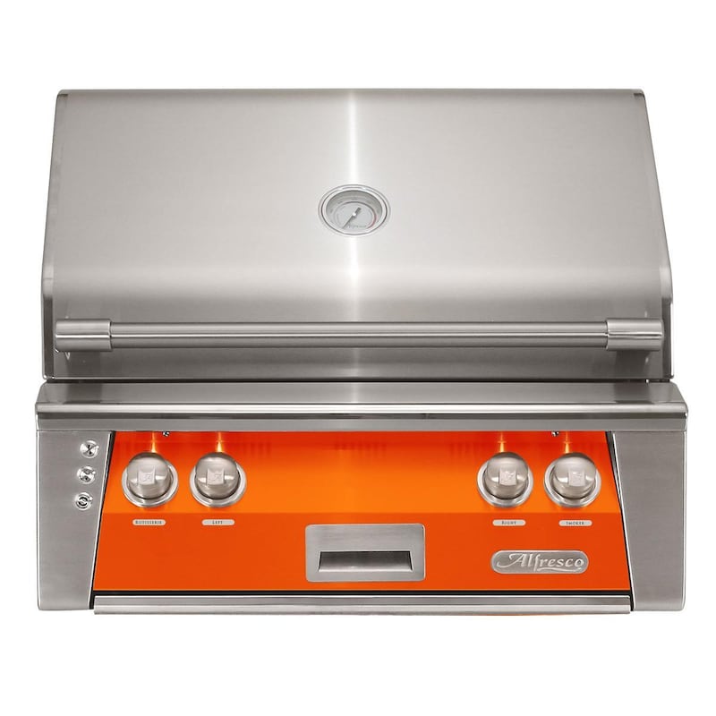 Alfresco ALXE 30-Inch Built-In Natural Gas Grill With Rotisserie in Luminous Orange