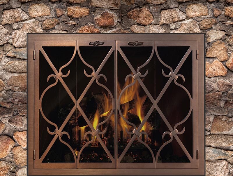 Steel Fireplace Glass Door Masonry & Zero Clearance - Banded Scroll - ExceptionalFire