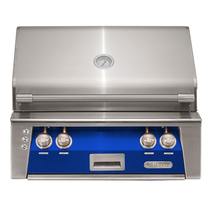 Alfresco ALXE 30-Inch Built-In Natural Gas Grill With Rotisserie in Ultramarine Blue