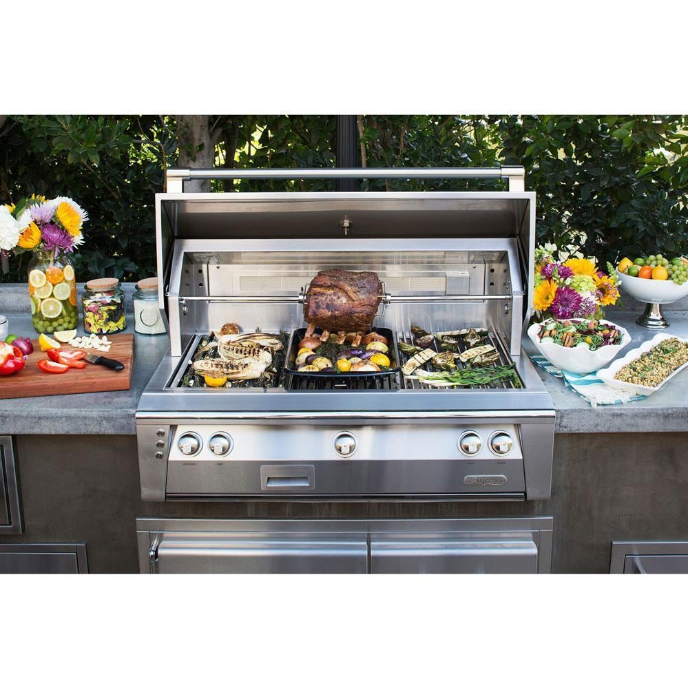 Alfresco ALXE 56-Inch Built-In Natural Gas Deluxe Grill With Rotisserie And Side Burner in Traffic Yellow